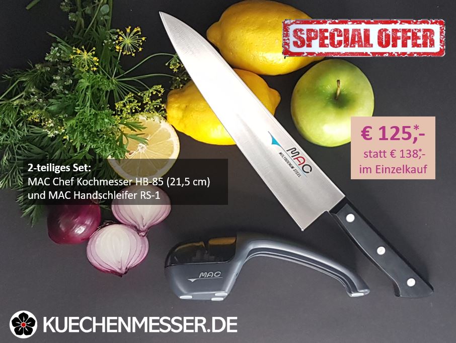 MAC Chef Kochmesser HB-85 und MAC Messerschärfer RS1 Set